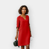 Sorcha | Shift Dress with a Notched Neckline and Turn-Up Sleeves