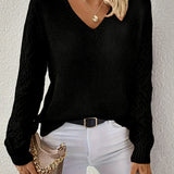Openwork Sleeve V-Neck Jumper