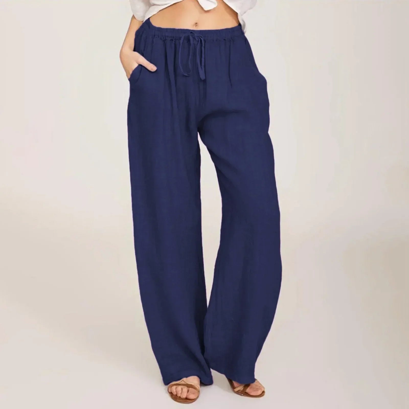 Rowyn Comfortable Cotton Linen Pants Navy, photo studio