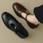 Wingtip Leather T-Bar Shoes