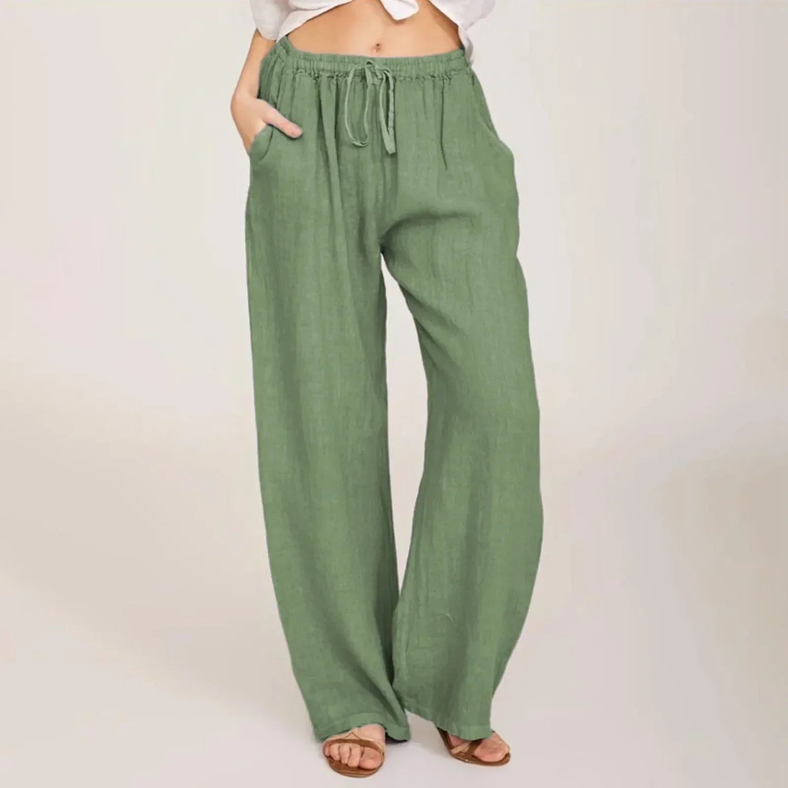 Rowyn Comfortable Cotton Linen Pants Green, photo studio