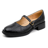 Brown Low-Heel Leather Mary Janes
