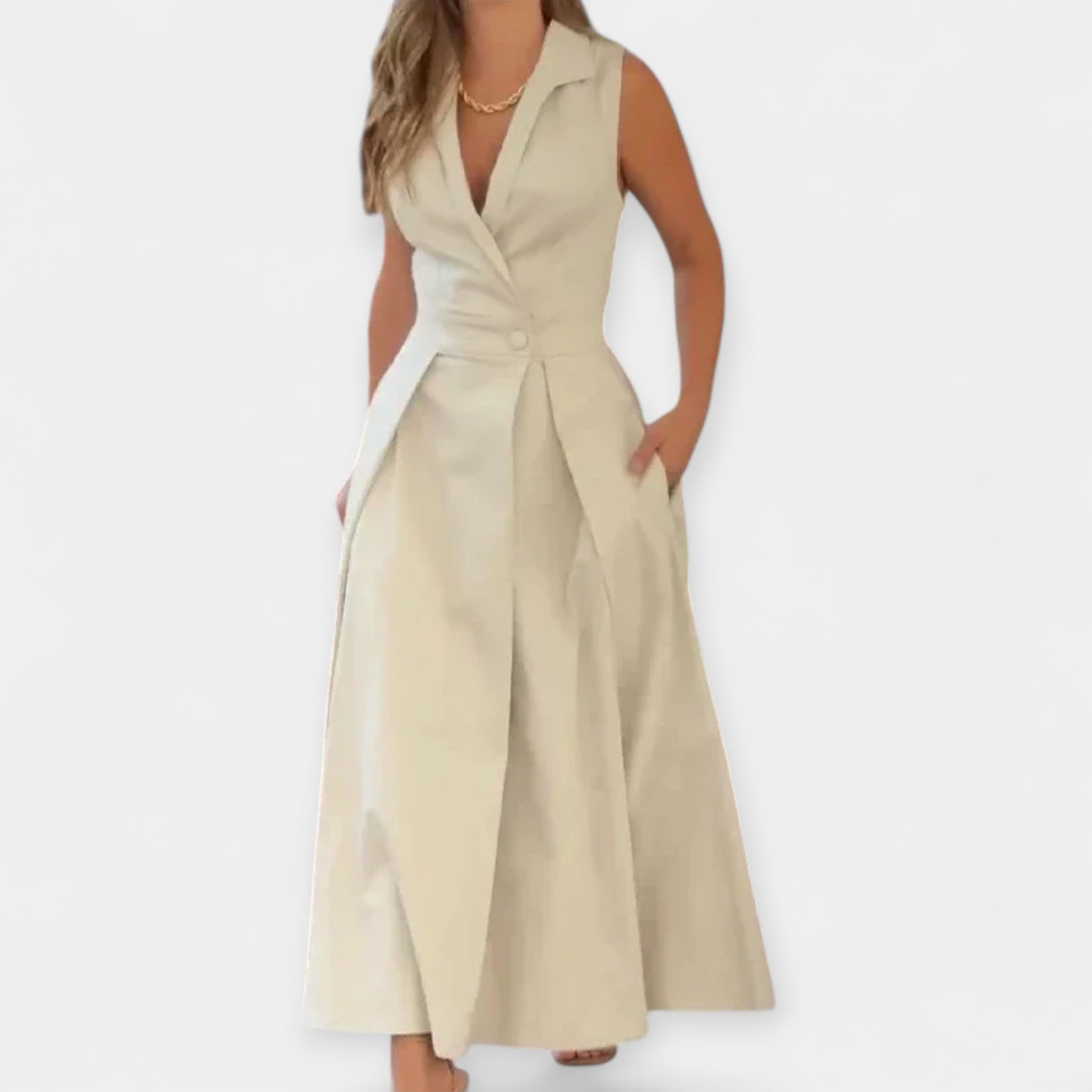Collared Midi Dress Beige, photo studio