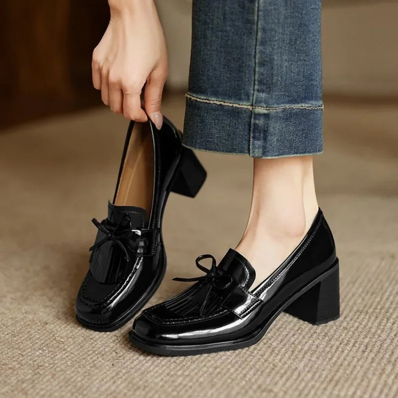 Patent Block-Heel Loafers