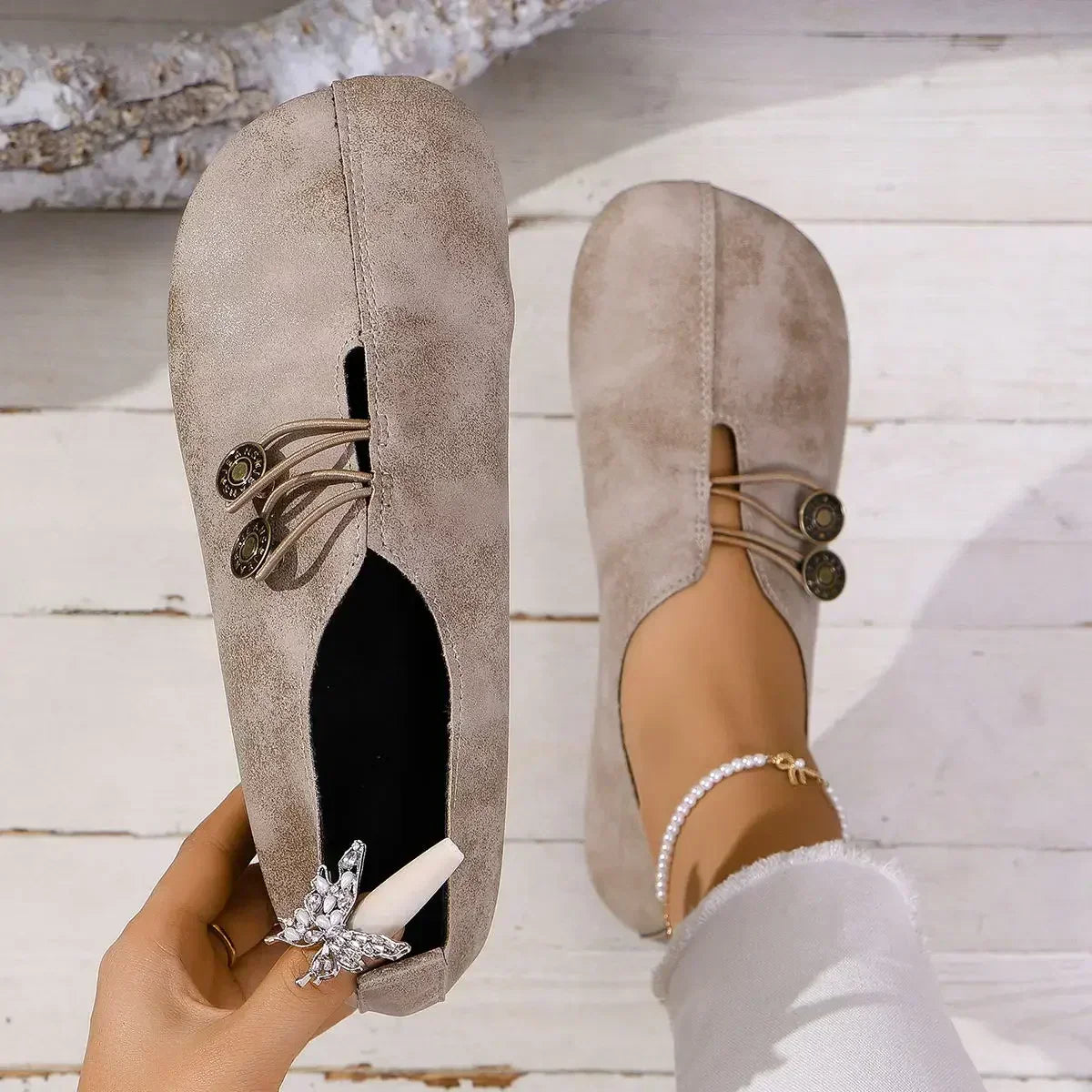Charlee | Soft Suede Women's Orthopedic Loafers Beige, photo studio