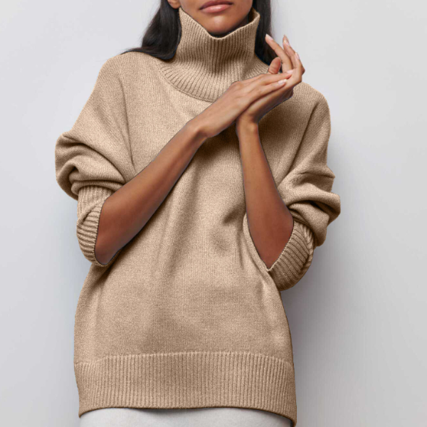 Sky Blue Turtleneck Jumper Beige, photo studio