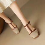 Perforated Leather Heeled T-Bar Shoes