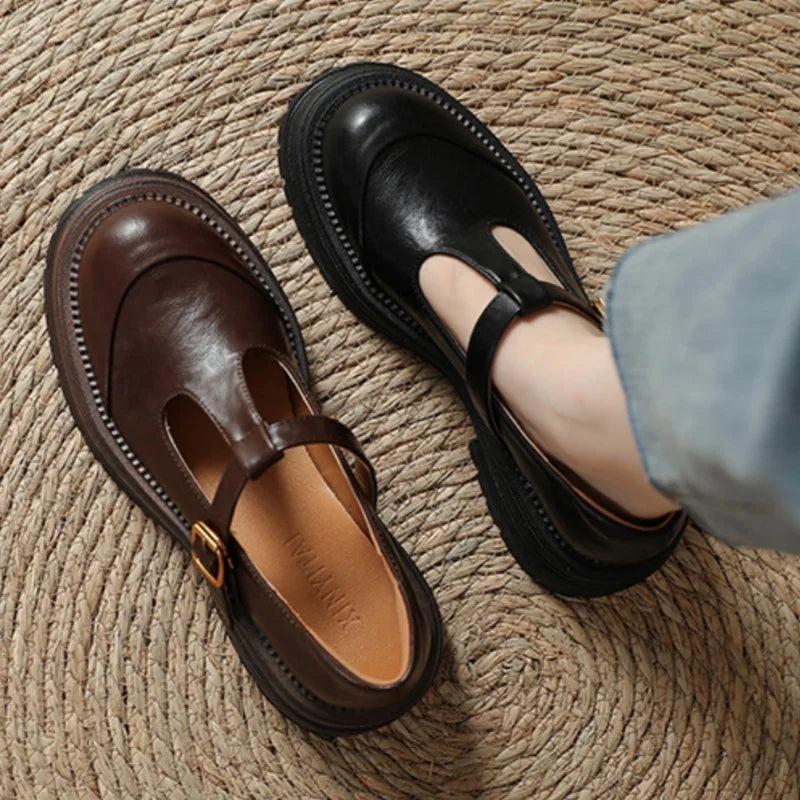 Vintage Lug-Sole Leather T-Bar Shoes