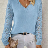 Openwork Sleeve V-Neck Jumper