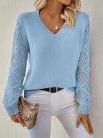 Openwork Sleeve V-Neck Jumper