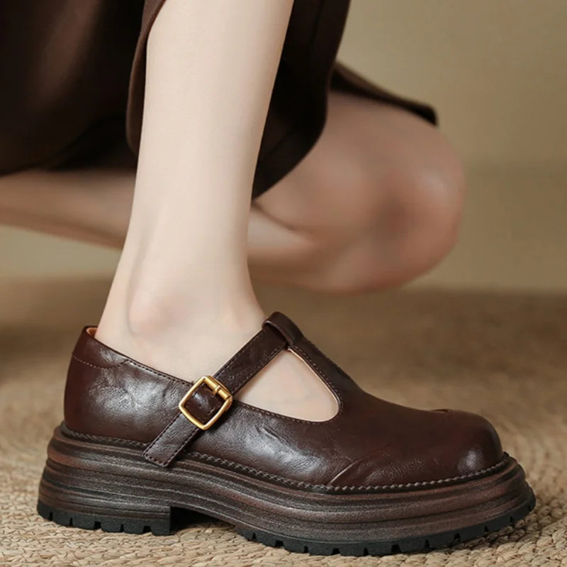 Vintage Lug-Sole Leather T-Bar Shoes