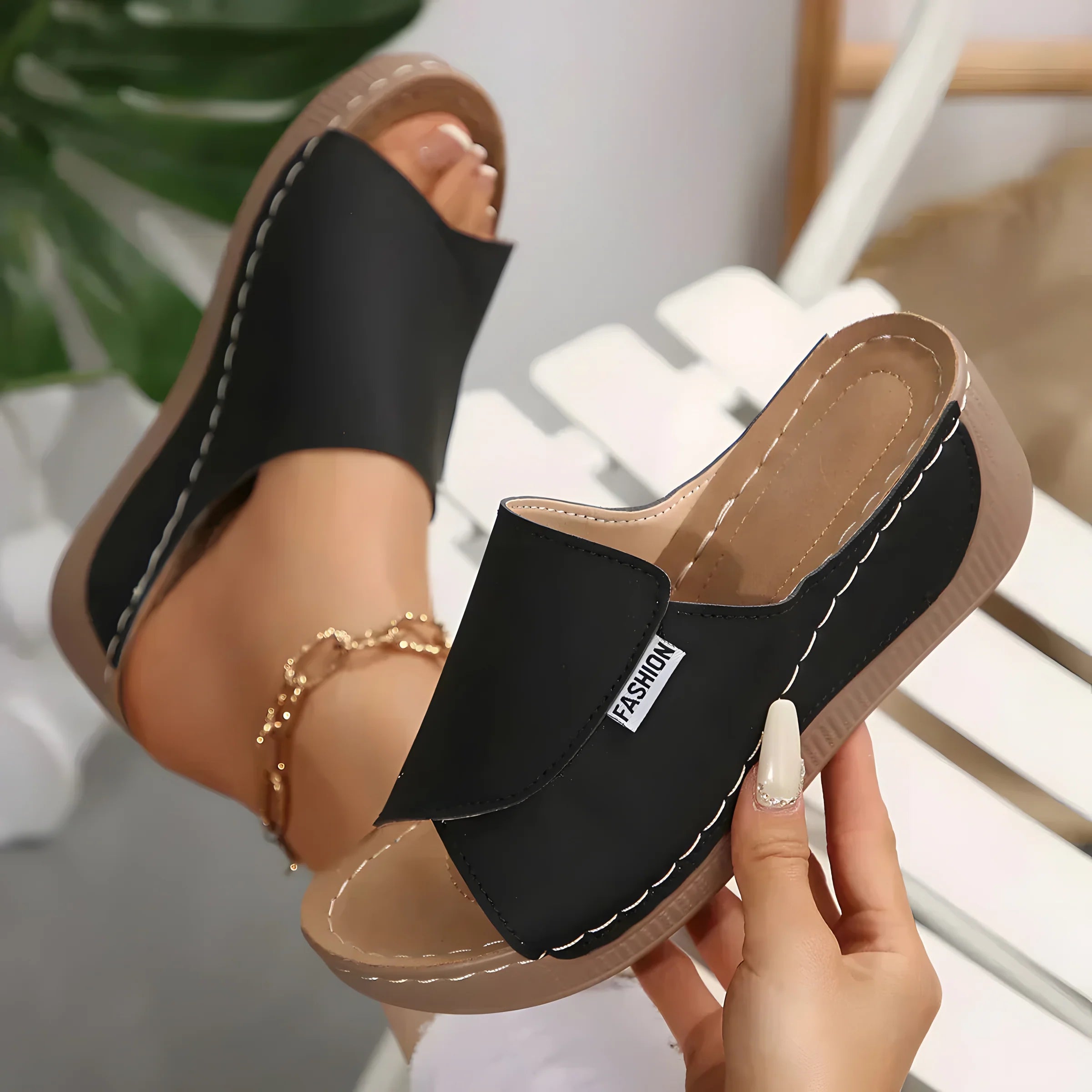 Ruby | Women's Orthopaedic Wedge Sandals Navy, photo studio