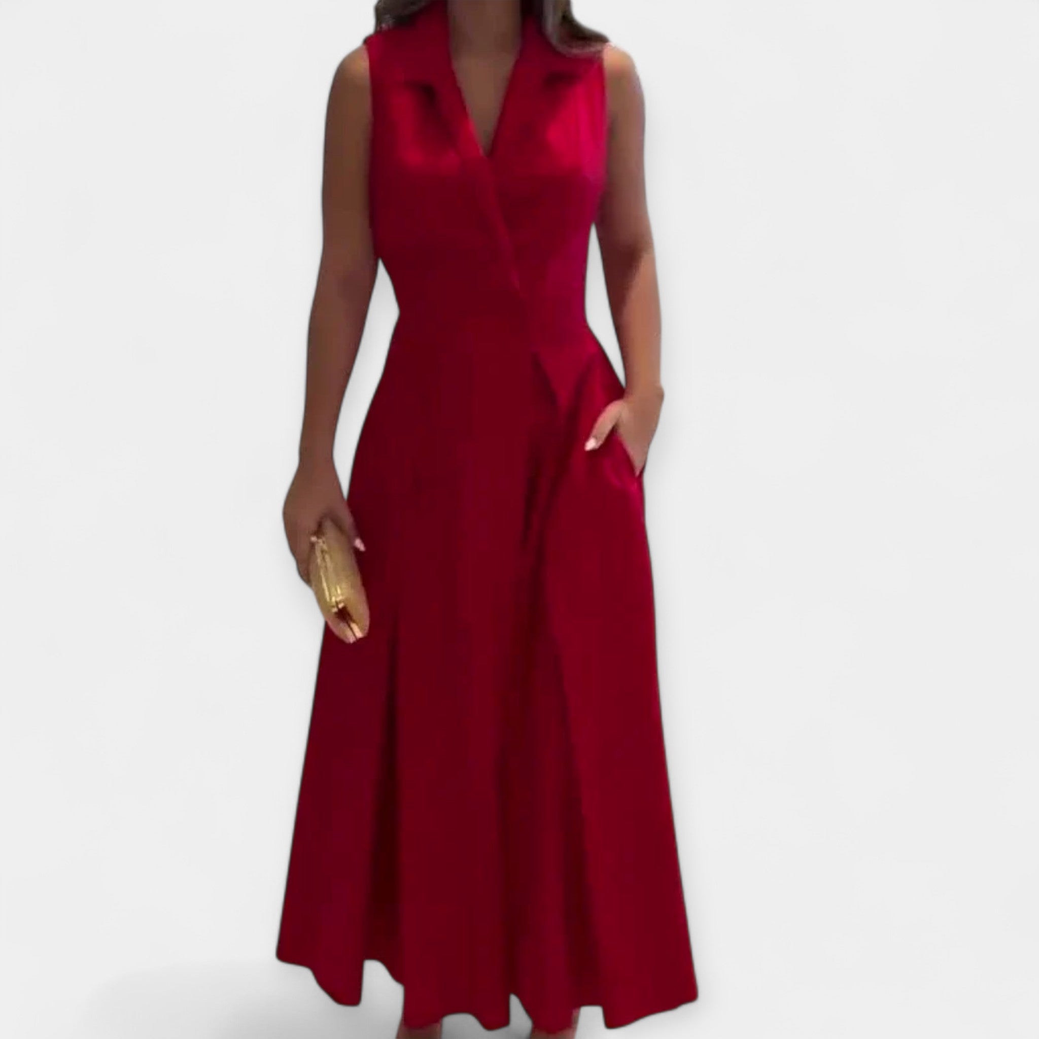 Collared Midi Dress Red, photo studio
