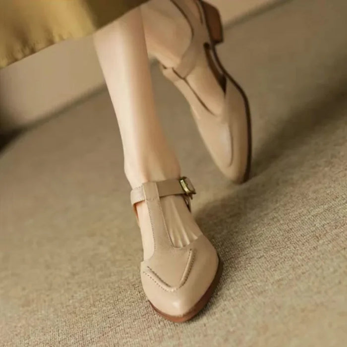 Two-Tone Buckle Leather Mary Janes