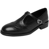 Wingtip Leather T-Bar Shoes