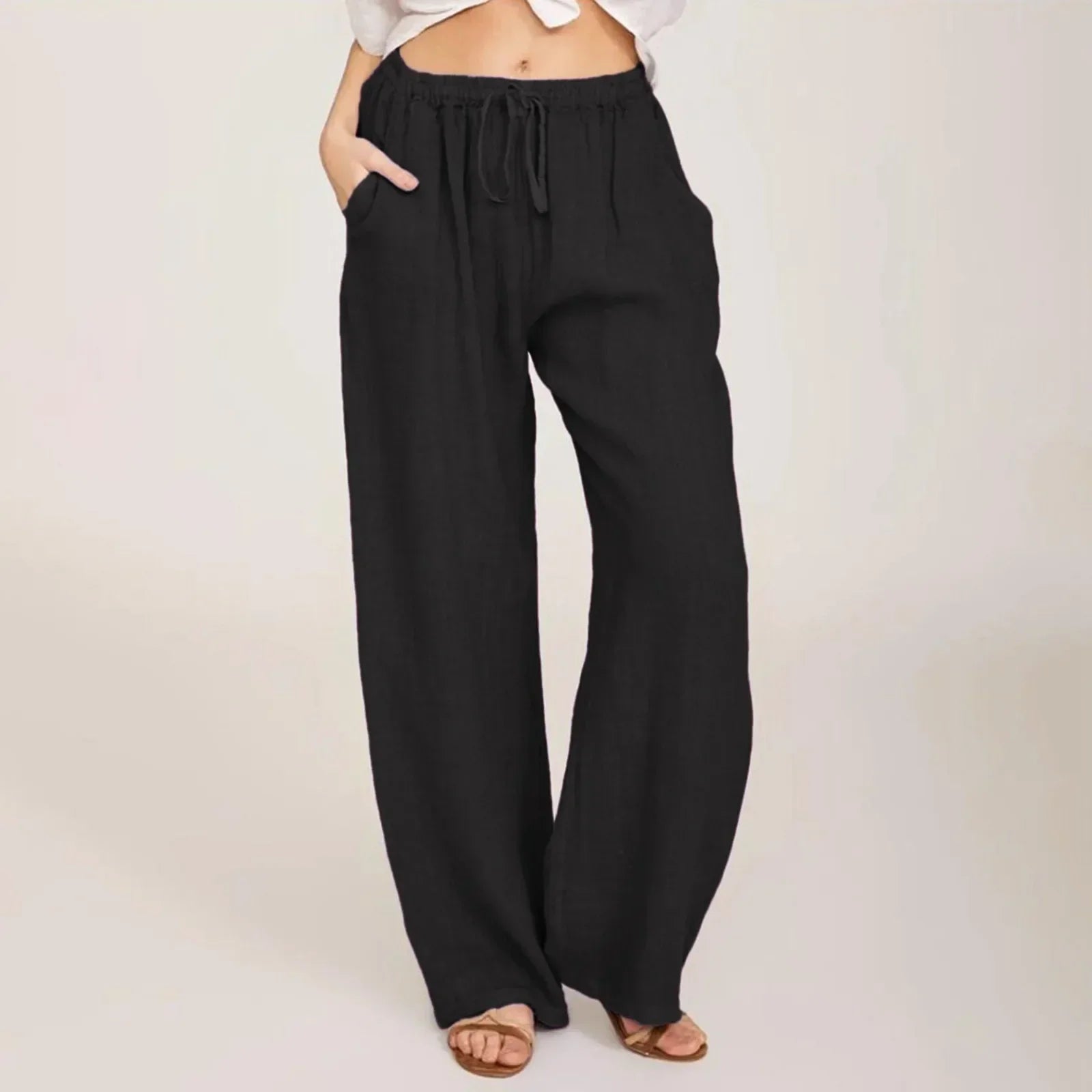 Rowyn Comfortable Cotton Linen Pants Black, photo studio