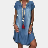 Relaxed Short-Sleeve Denim Summer Dress