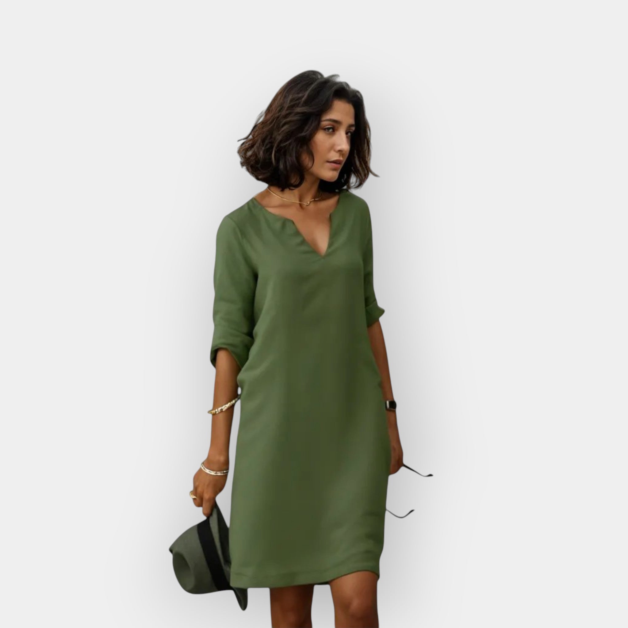Light Summer Dress Dark Green, photo studio
