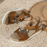 Avis | Crossover Strap Wedge Sandals with a Ring Detail