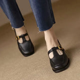 Vintage Square-Toe Leather T-Bar Shoes