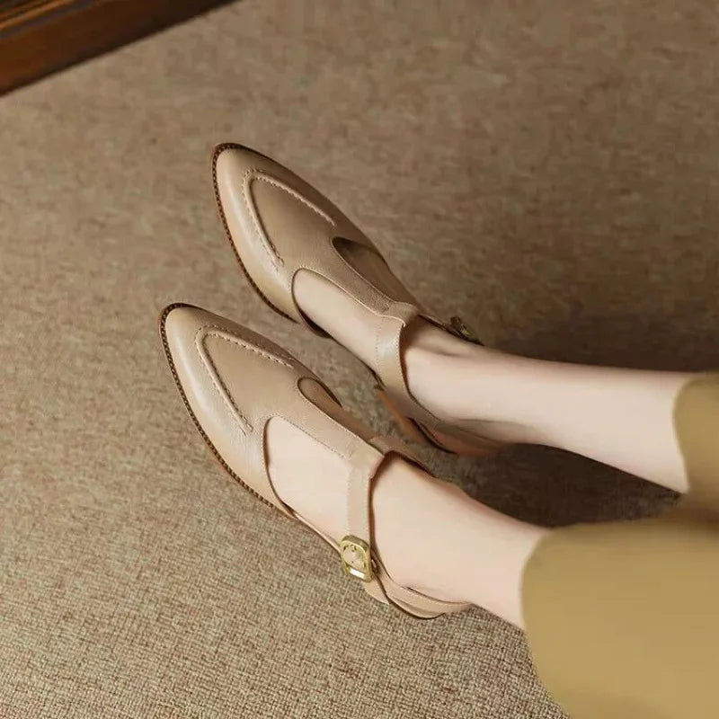 Two-Tone Buckle Leather Mary Janes