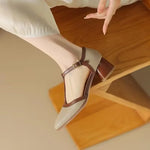 Perforated Leather Heeled T-Bar Shoes