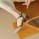 Perforated Leather Heeled T-Bar Shoes