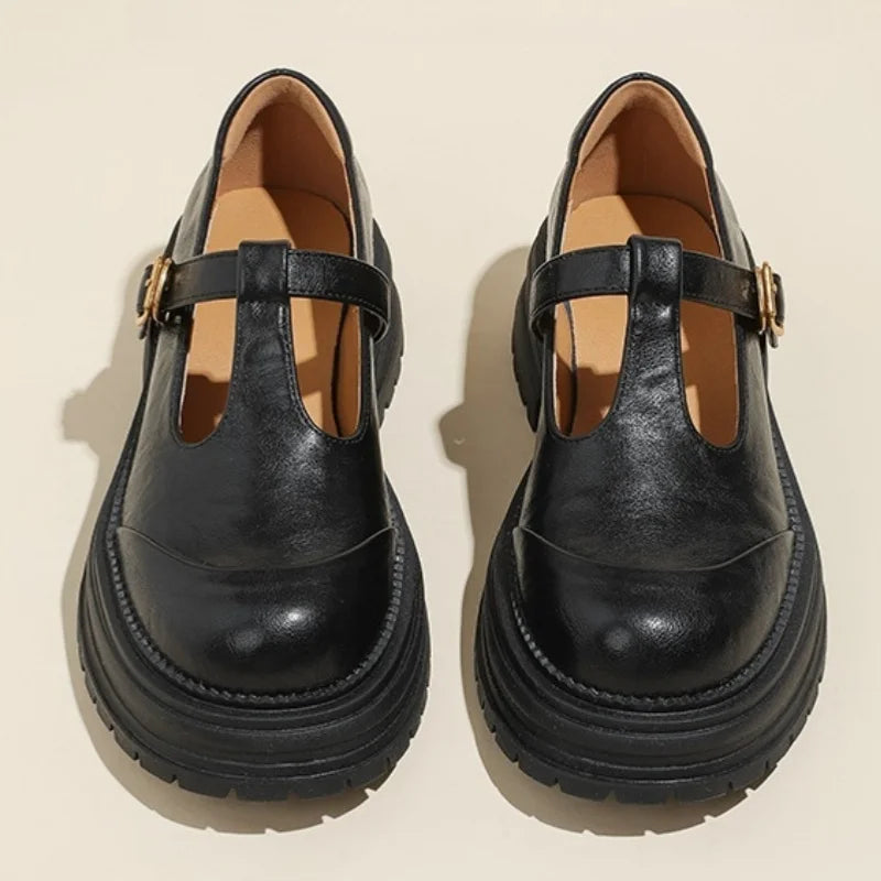 Vintage Lug-Sole Leather T-Bar Shoes