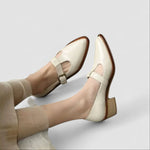 Orthopaedic Mary Jane Shoes in Cream Leather, Block Heel