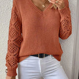 Openwork Sleeve V-Neck Jumper