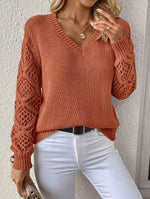 Openwork Sleeve V-Neck Jumper