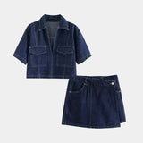 Denim Top and Short Skirt Set