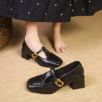 Block-Heel Leather Mary Janes