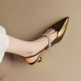 Pointed Rhinestone-Strap Pumps