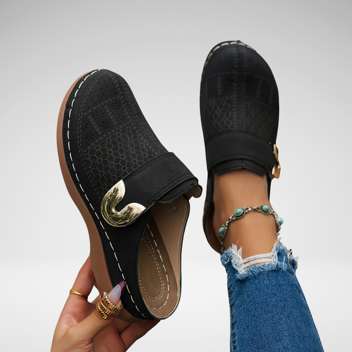 Caprielle | Backless Wedge Clogs with a Perforated Upper