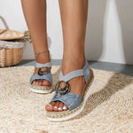 Avis | Crossover Strap Wedge Sandals with a Ring Detail