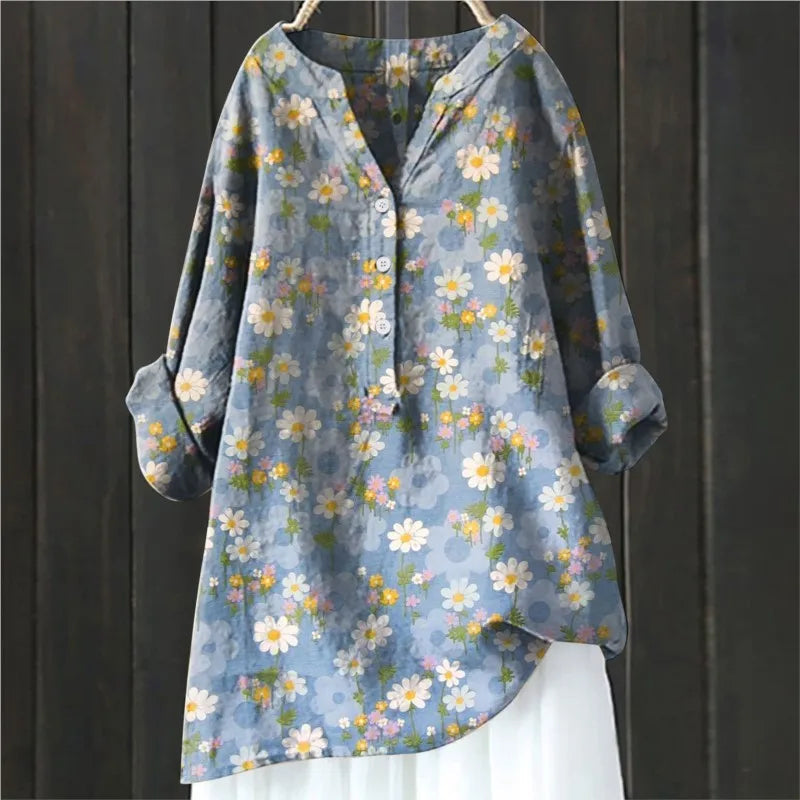 Susannah | Flowy Vintage Floral Blouse Light Blue, studio photo