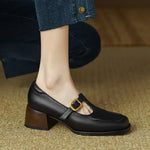 Vintage Square-Toe Leather T-Bar Shoes
