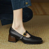 Vintage Square-Toe Leather T-Bar Shoes