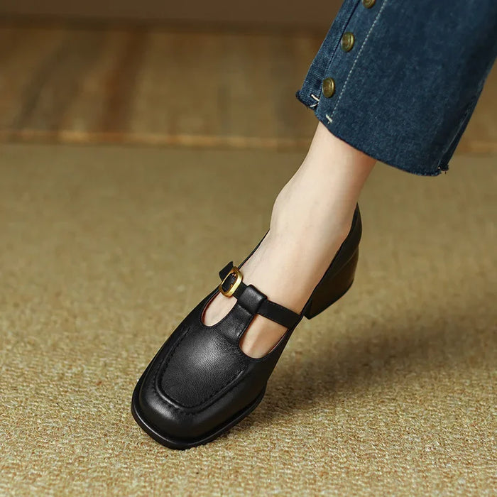 Vintage Square-Toe Leather T-Bar Shoes