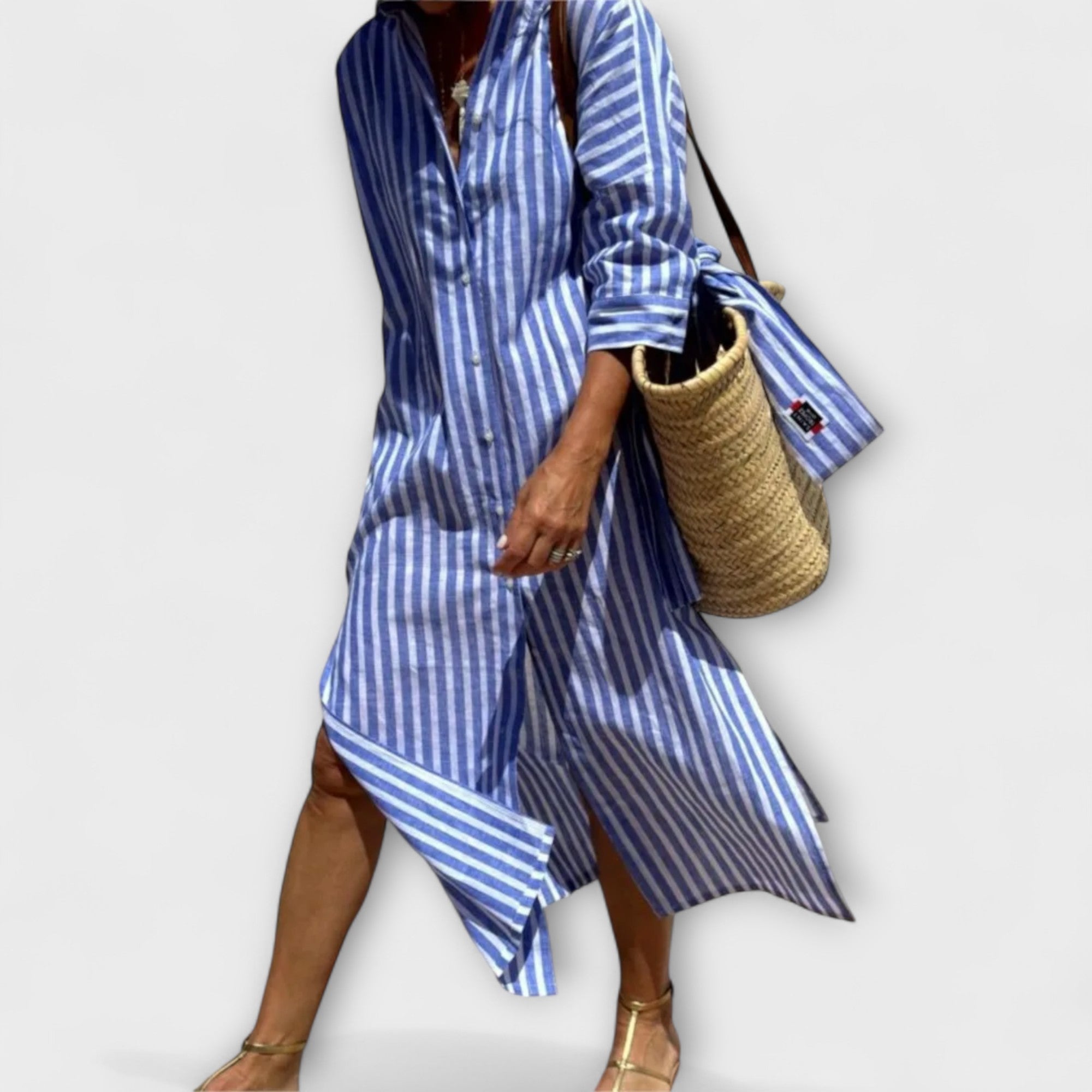 Jill | Elegant Striped Shirt Dress Blue, photo studio