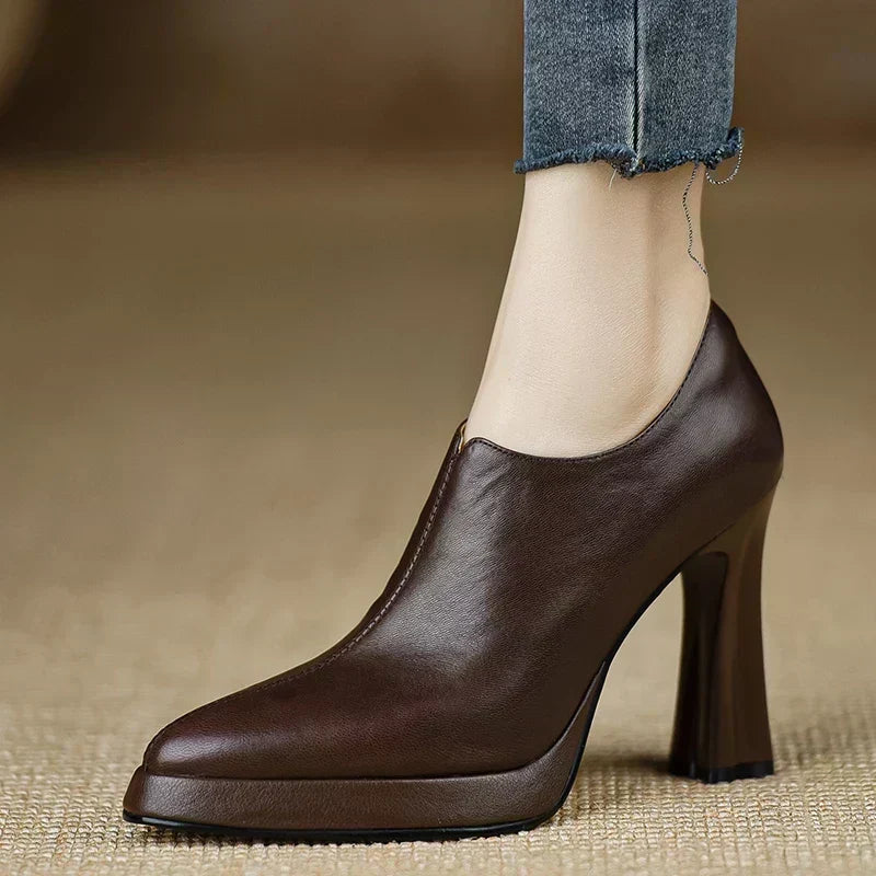 Low Leather Heeled Ankle Boots