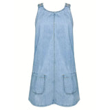 Short Strappy Denim Dress with Pockets