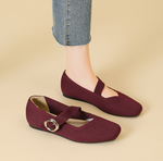 Eliza | Wide-Fit Knit Mary Jane Flats with a Buckle Strap