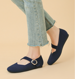 Eliza | Wide-Fit Knit Mary Jane Flats with a Buckle Strap