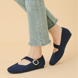 Eliza | Wide-Fit Knit Mary Jane Flats with a Buckle Strap