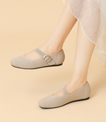 Eliza | Wide-Fit Knit Mary Jane Flats with a Buckle Strap