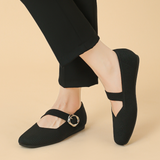 Eliza | Wide-Fit Knit Mary Jane Flats with a Buckle Strap