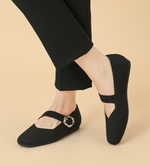 Eliza | Wide-Fit Knit Mary Jane Flats with a Buckle Strap
