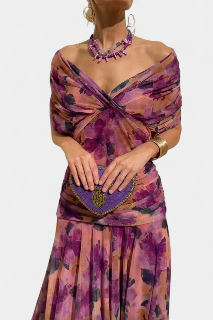 Maddison | V-Neck Floral Maxi Dress Purple, photo studio